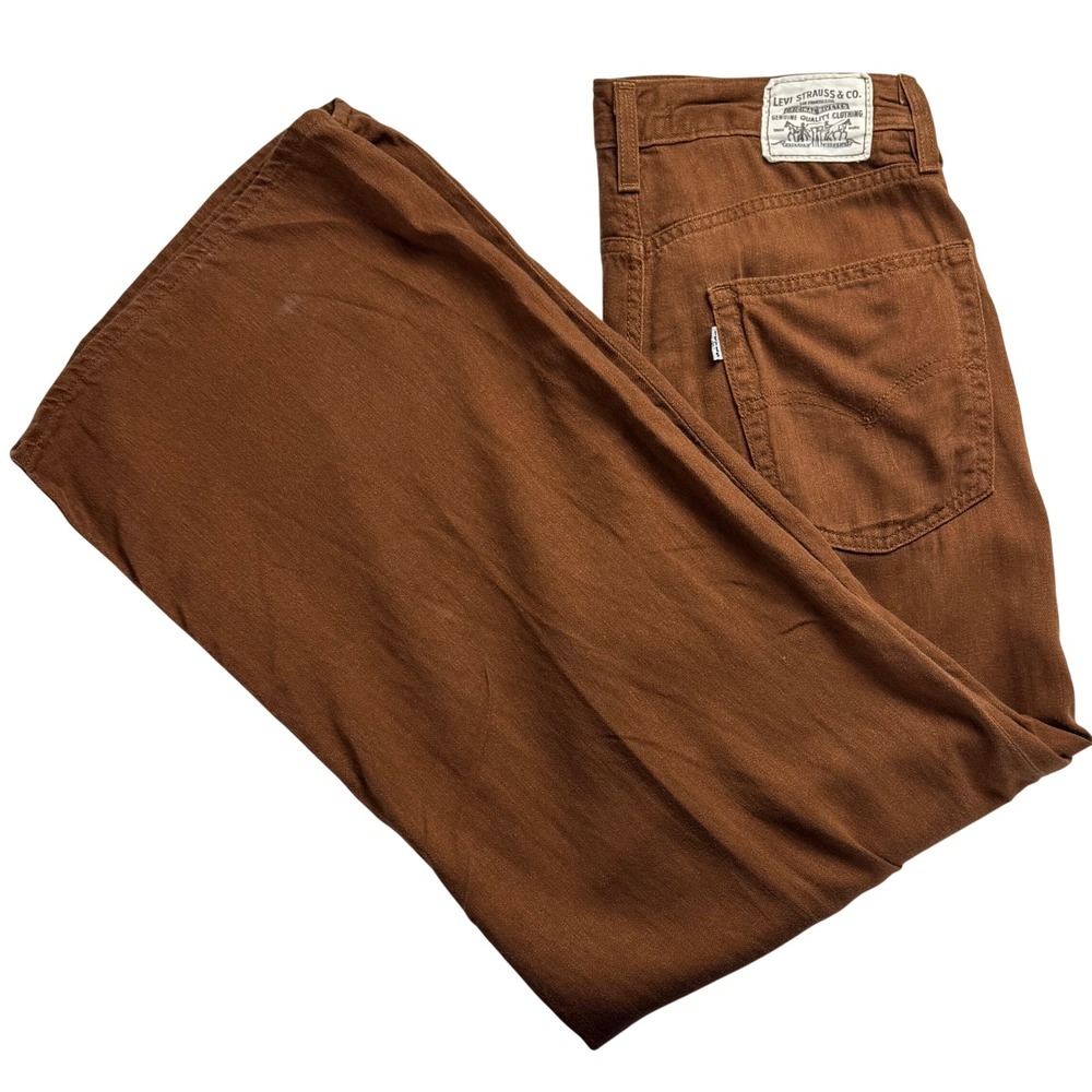 Levis Premium XL Straight Jeans‎ Brown Linen Blend Wide Leg 30 Waist read